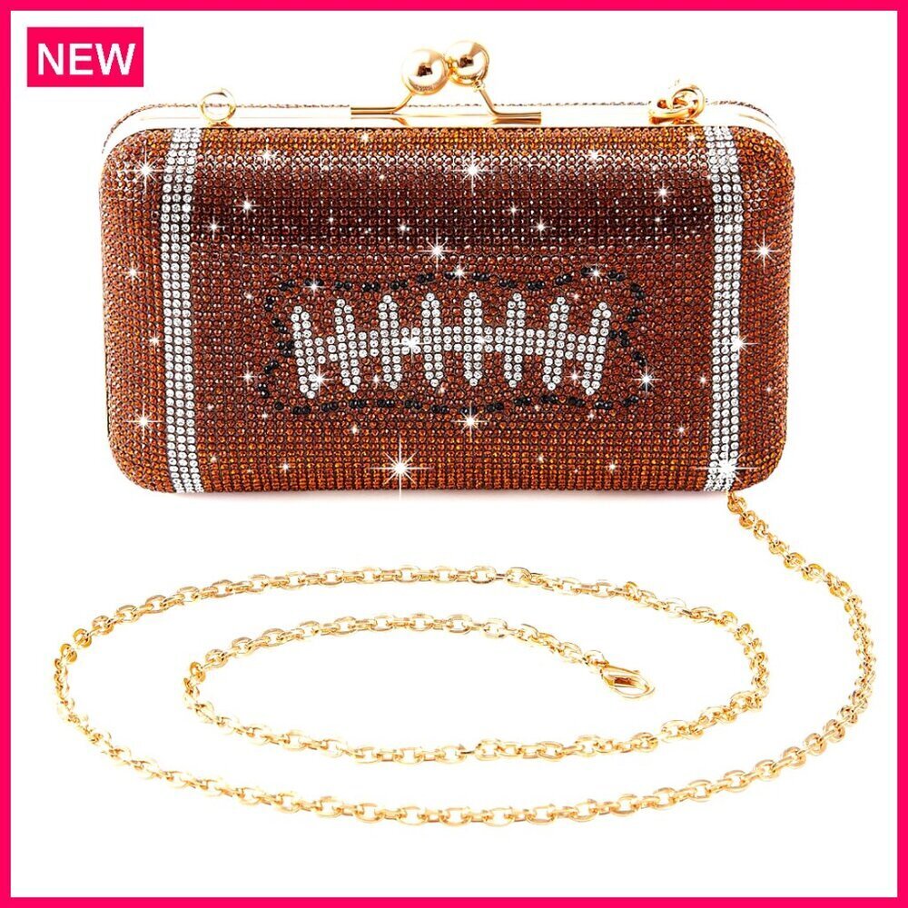 Rhinestone Football Evening Bag with Chain, Sparkly Clutch for Parties